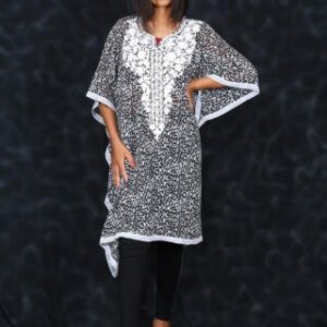 Chiffon Georgette Pure Hand Embroidery Kaftan (black- Short)