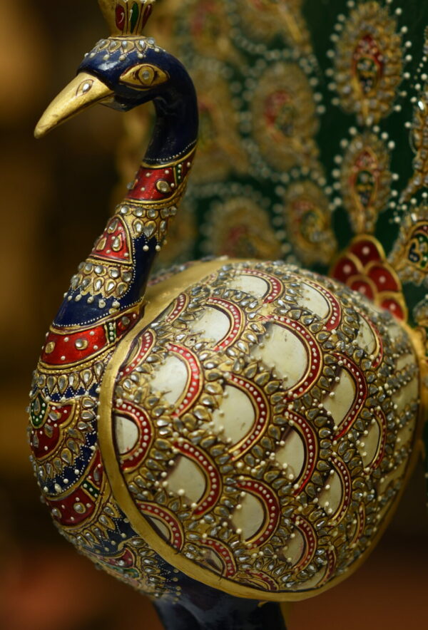 Hand painted Fancy Wood Peacock 12 inch - Image 4