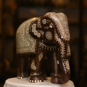 Teak Wood Elephant with white design