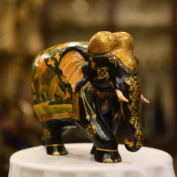 Teak Wood Elephant with colourful design - Image 3