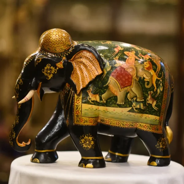Teak Wood Elephant with colourful design - Image 2