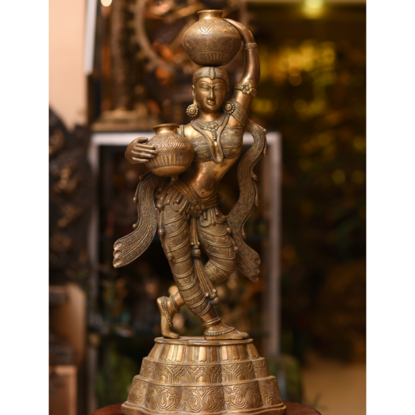 Handmade Brass Cauvery Lady/ Matka Lady Statue - Image 3
