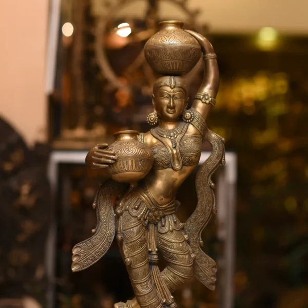 Handmade Brass Cauvery Lady/ Matka Lady Statue - Image 4
