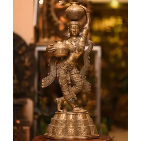 Handmade Brass Cauvery Lady/ Matka Lady Statue - Image 2