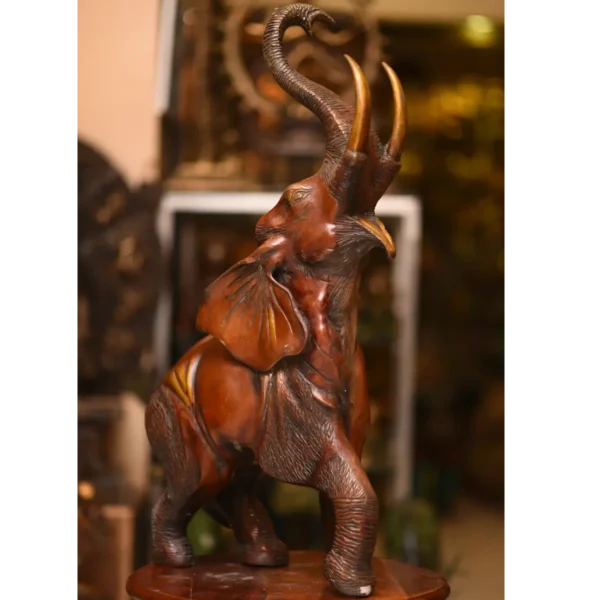 Wooden Elephant Roar Pose with red tint