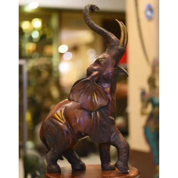 Wooden Elephant Roar Pose with red tint - Image 4