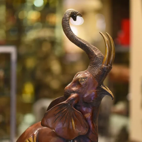 Wooden Elephant Roar Pose with red tint - Image 3