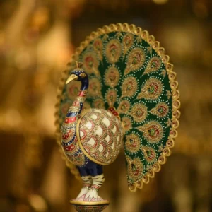 Hand painted Fancy Wood Peacock 12 inch