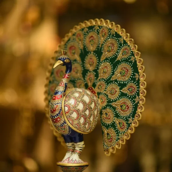 Hand painted Fancy Wood Peacock 12 inch